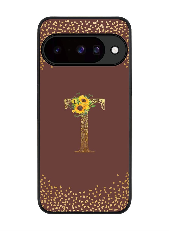 For Google Pixel 10 Case,Slim fit Camera Protection, Shockproof Thin Phone cover  - Custom Floral Monogram - T  (Brown )